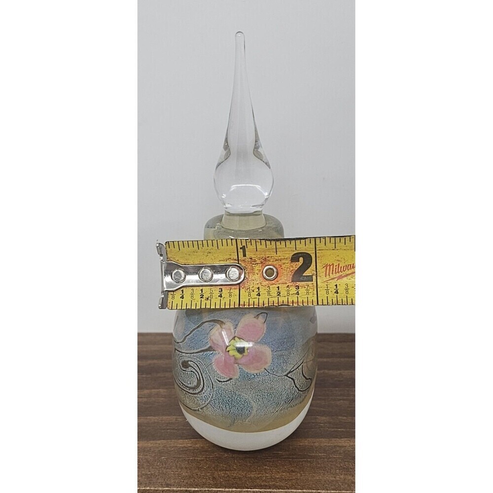 Vintage Vandermark Blue Art Glass Floral Perfume Bottle Signed And Numbered 5.5" - Picture 11 of 12